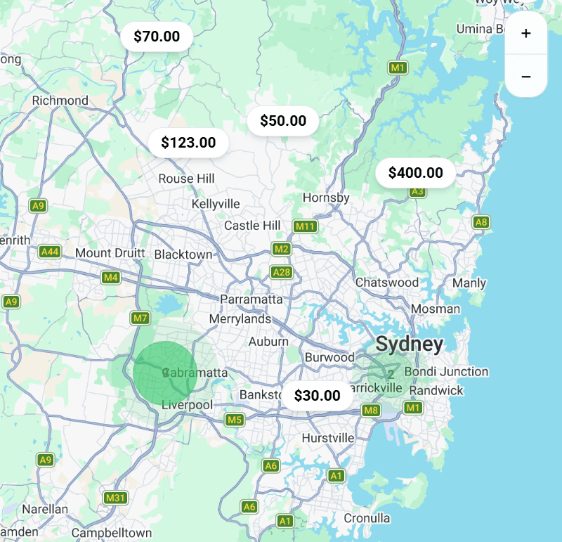 Map of Australia with Farmshare listings