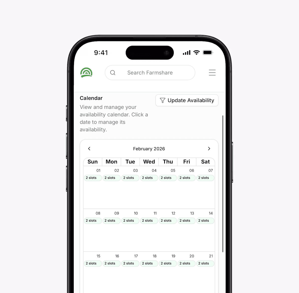 Farmshare mobile interface